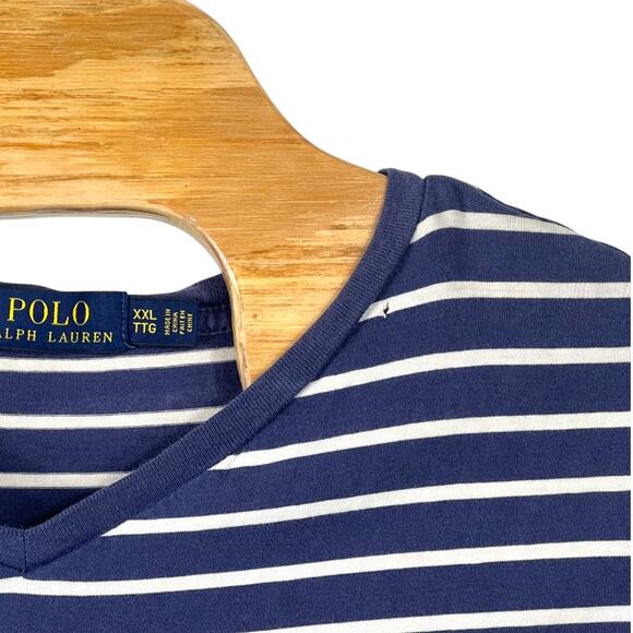 Ralph Lauren Striped Tee XXL – Navy & White V-Neck T-Shirt - Picture 3 of 5